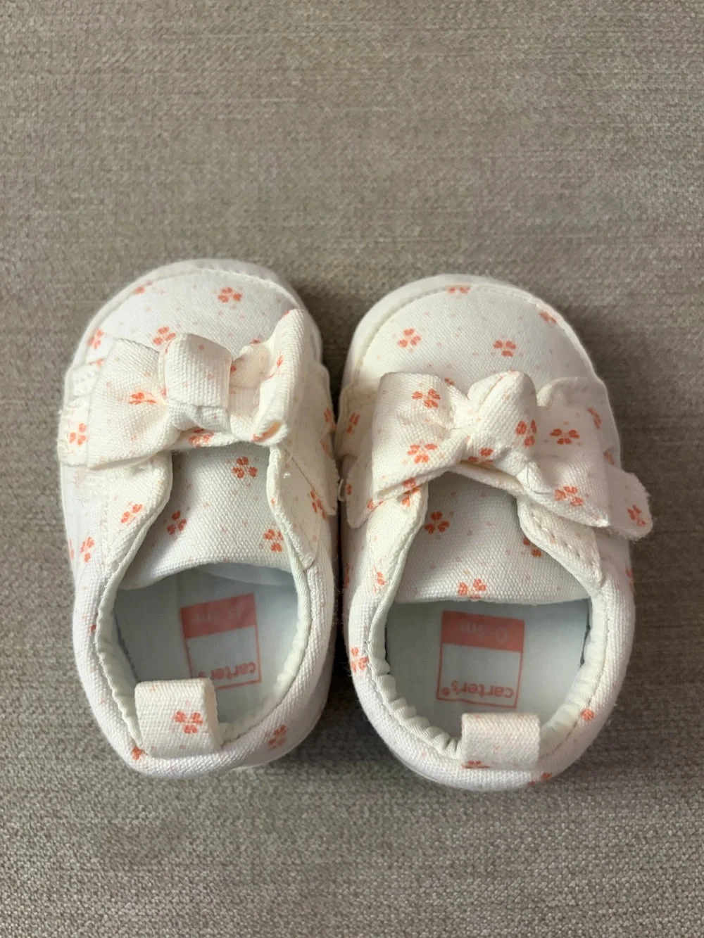 Carter's White Baby Slip-On Shoes with Peach Floral Bow